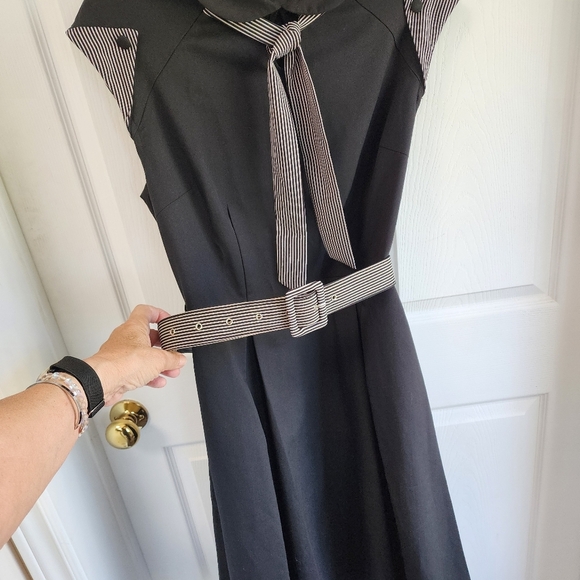 Voodoo Vixen Black Reto Vintage Look Dress with Striped Details Sz Large - Picture 8 of 8